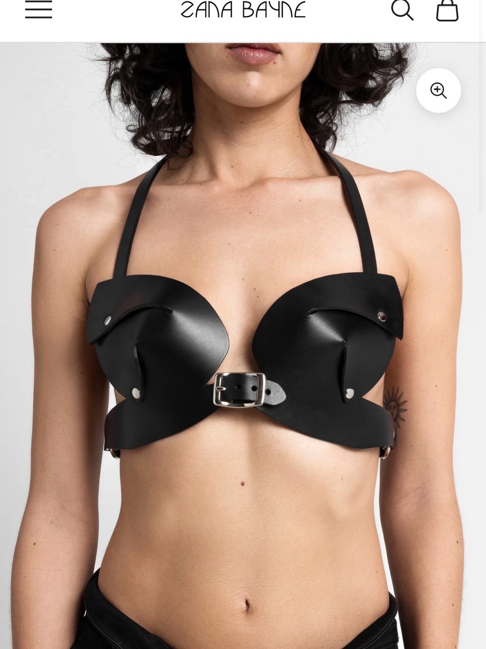 Zana Bayne Cat Eye Black Leather Buckle Bikini Top